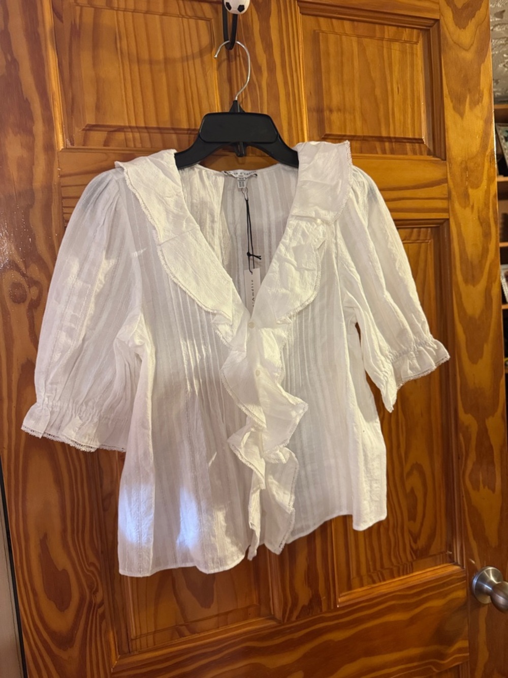 Ruffled White Women's Blouse with Pintuck Detail